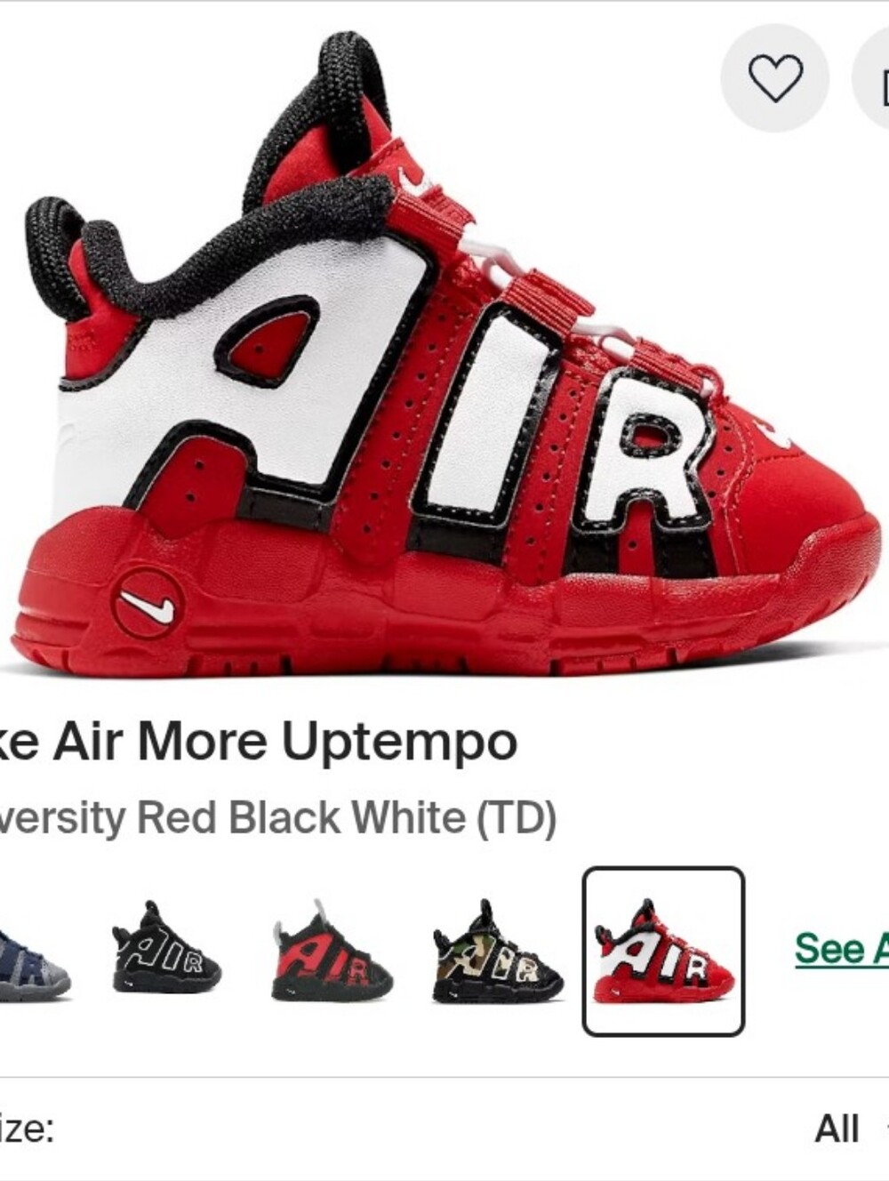 Nike Air More Uptempo Kids Sneakers in Red/White/Black